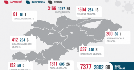 Kırgızistan`da vaka sayısı 7 bin 377`ye yükseldi