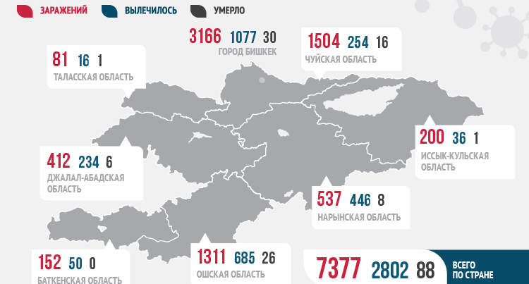 Kırgızistan`da vaka sayısı 7 bin 377`ye yükseldi