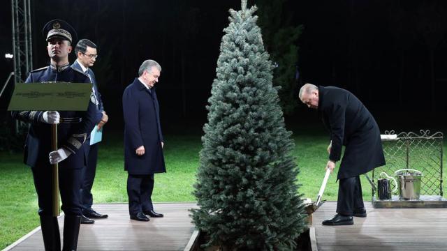 Erdoğan ile Mirziyoyev dostluk ağacı dikti